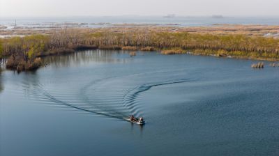 《扁舟曳波入湖光》