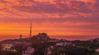 泰山惊现世纪晚霞