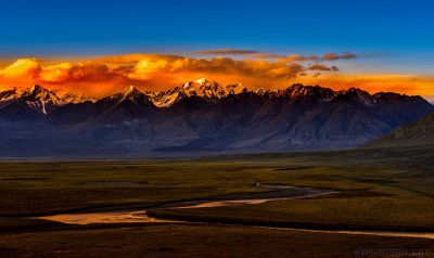夕阳下的塔合曼湿地》