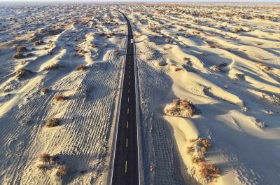 俯瞰塔克拉玛干沙漠公路